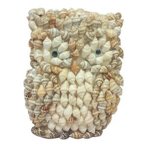 Vintage 70s Owl Figurine Mid-Century Modern Wise Owl Sea Shell Mosaic